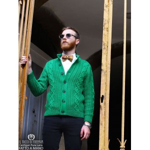 Arnold Pure Wool Green Men's Cardigan - Handmade