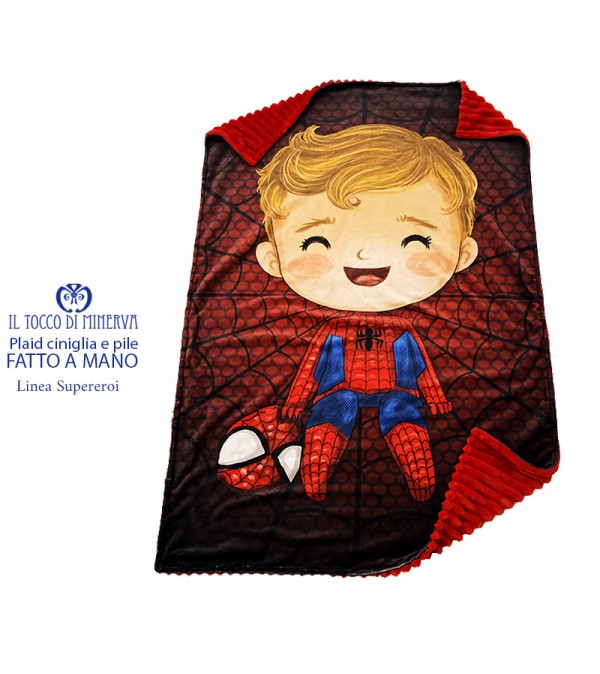 Children's chenille plaid and Spiderman fleece - Handmade