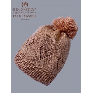 Jerusalema antique pink pure wool girl's hat - Handmade