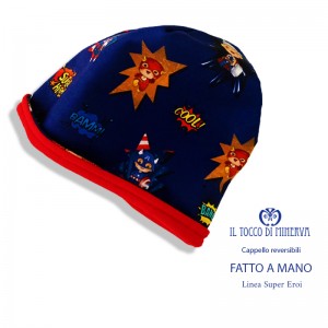 Super Heroes patterned reversible plush hat for boys - Handmade