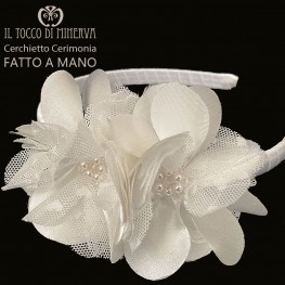 White Silk Ceremony Headband with swarovski crystals - Handmade