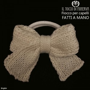  Brigitte White wool bow hair tie - Handmade