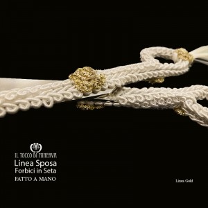 Ribbon Cutting Scissors Bridal Line Gold white silk - Handmade