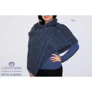 Mary Blue wool and organic wool cape scarf - handmade - HandMade