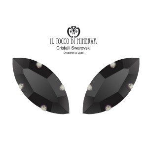 Swarovski Crystal Lobo Earrings 15x7 mm Navetta color Black - Handmade