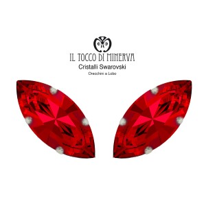  Swarovski Crystal Lobo Earrings 15x7 mm Navetta Red color - Handmade